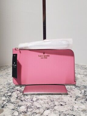 NWT Kate Spade Lucy Blossom Pink Saffiano Leather Medium Zip Around Wristlet